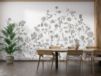 Sketch-style wallpaper with floral mural design