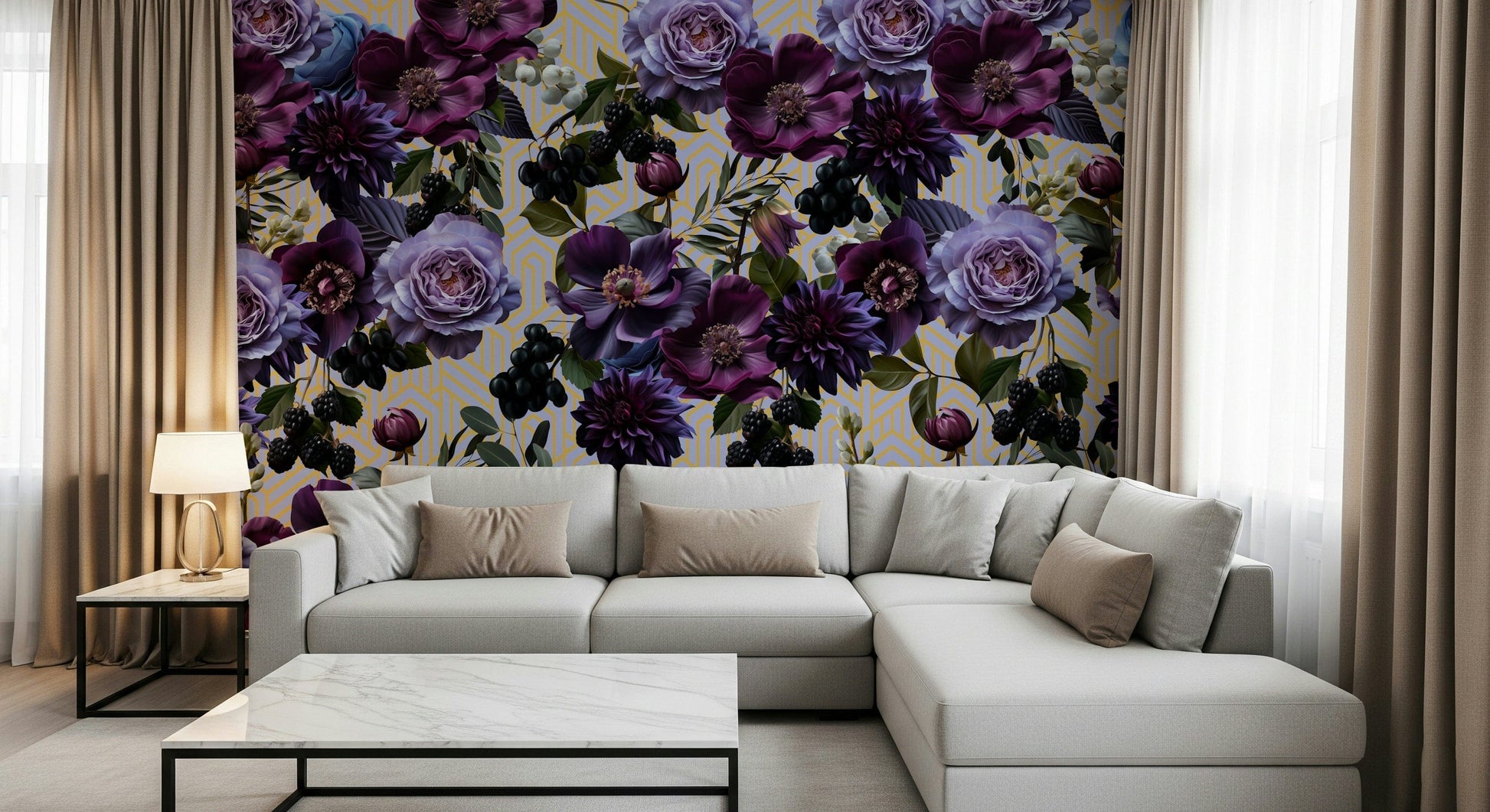 A contemplative deco pattern wallpaper mural for a feature wall.

