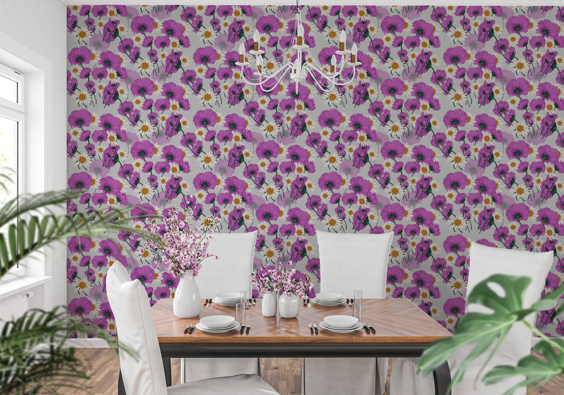 Playful Wild Purple Color Flower Pattern Wallpaper