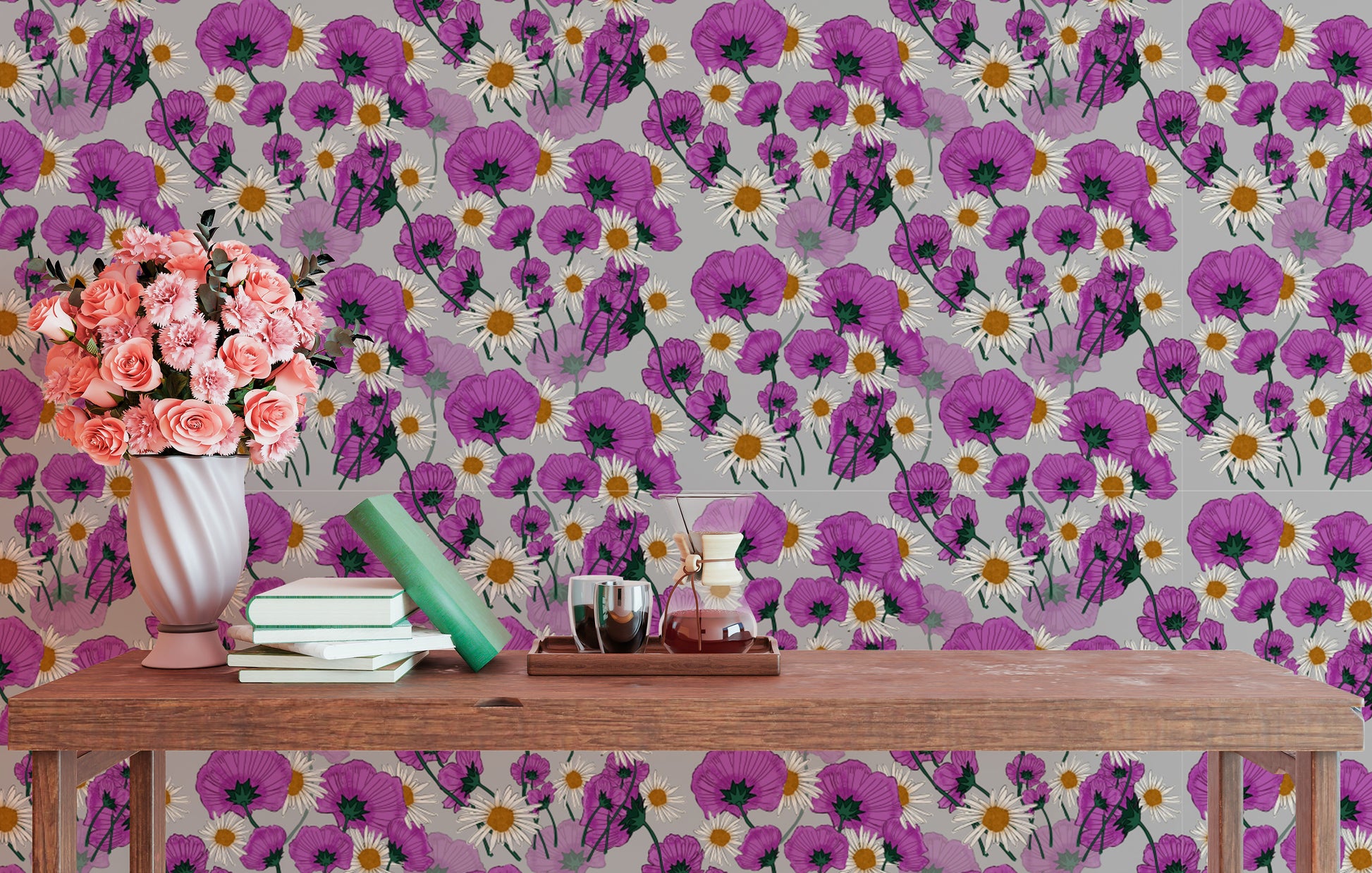 Wild Purple Flower Pattern Wallpaper