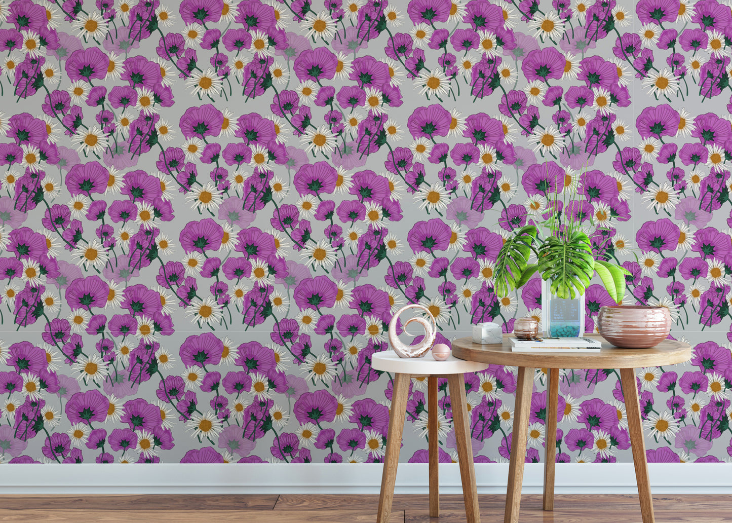 Elegant Wild Purple Color Flower Pattern Wallpaper