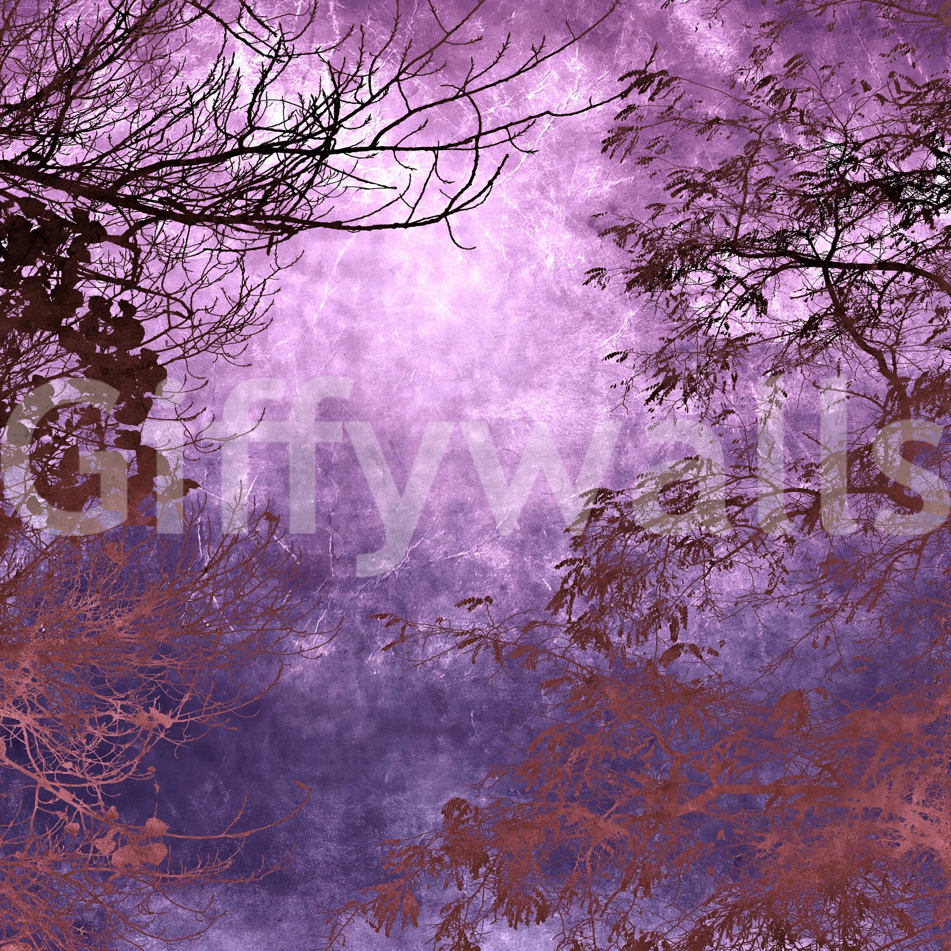 Haunting Purple Woods wall mural winter forest look.