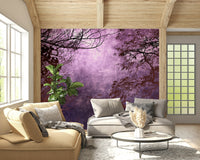 Enchanted Purple Woods mural shades mauve branches.