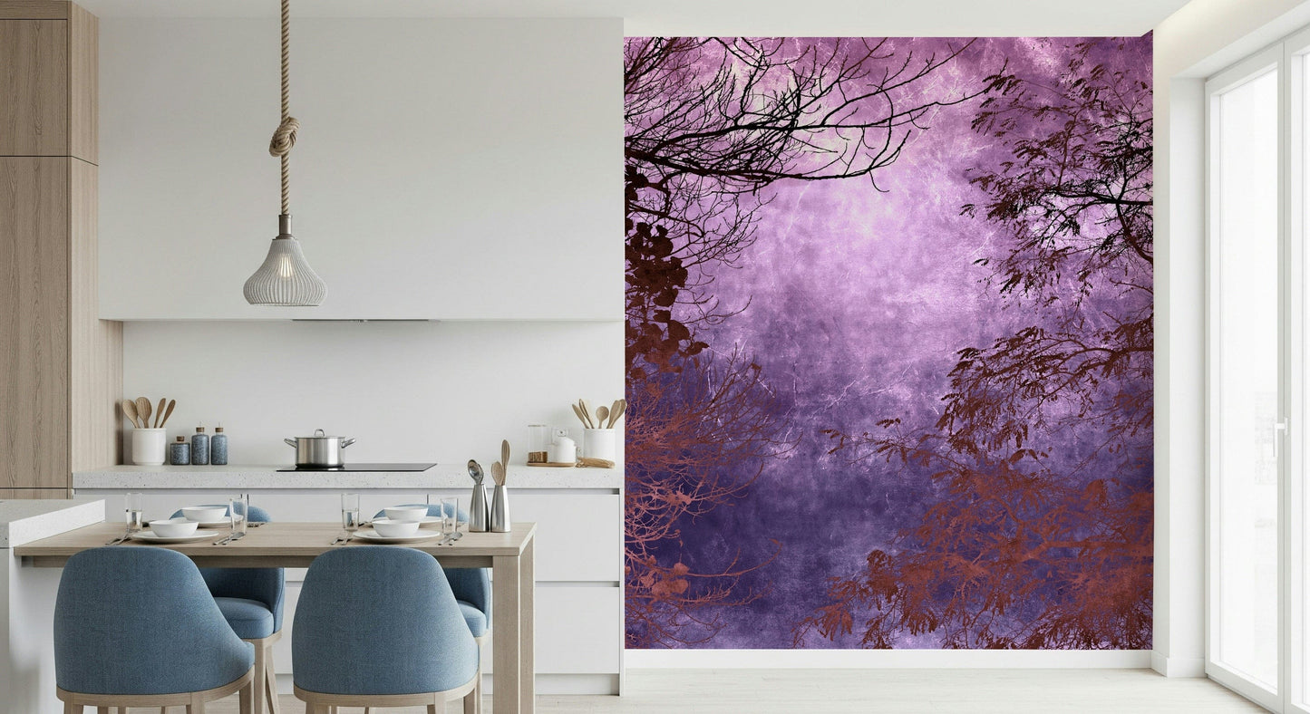 Moody Purple Woods mural wallpaper abstract sky effect.