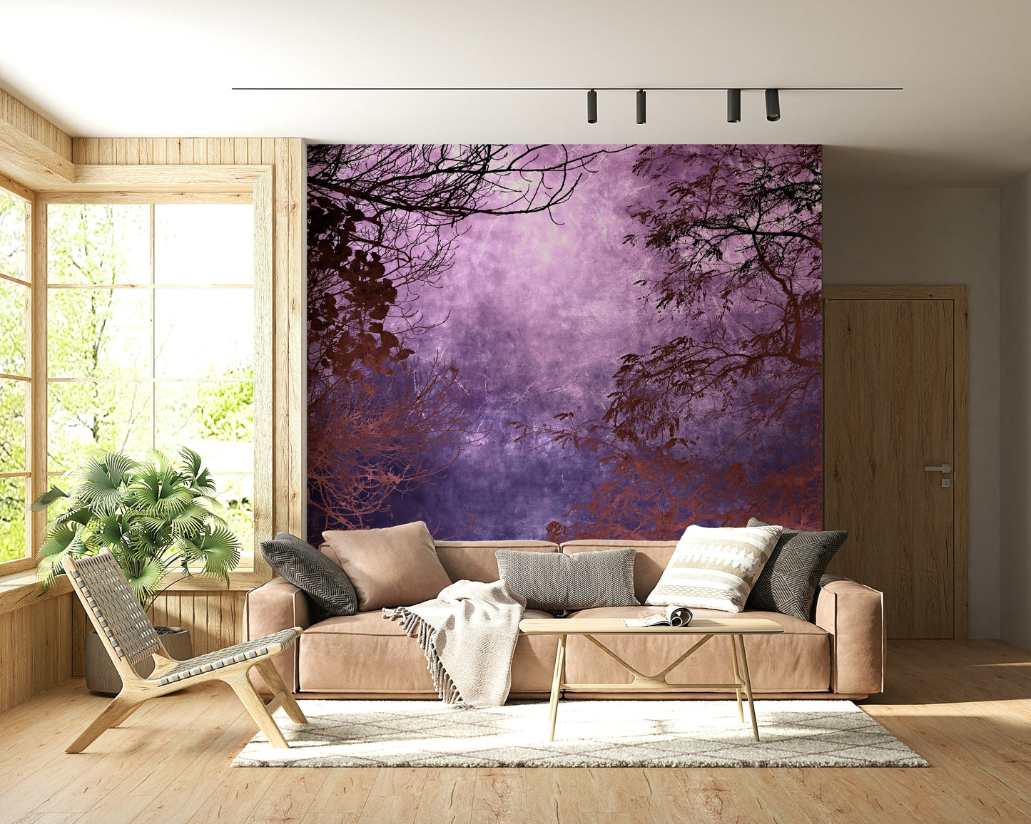 Dark Purple Woods wall art silhouetted trees against sky.