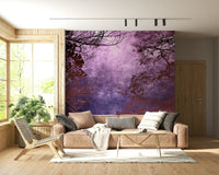 Dark Purple Woods wall art silhouetted trees against sky.
