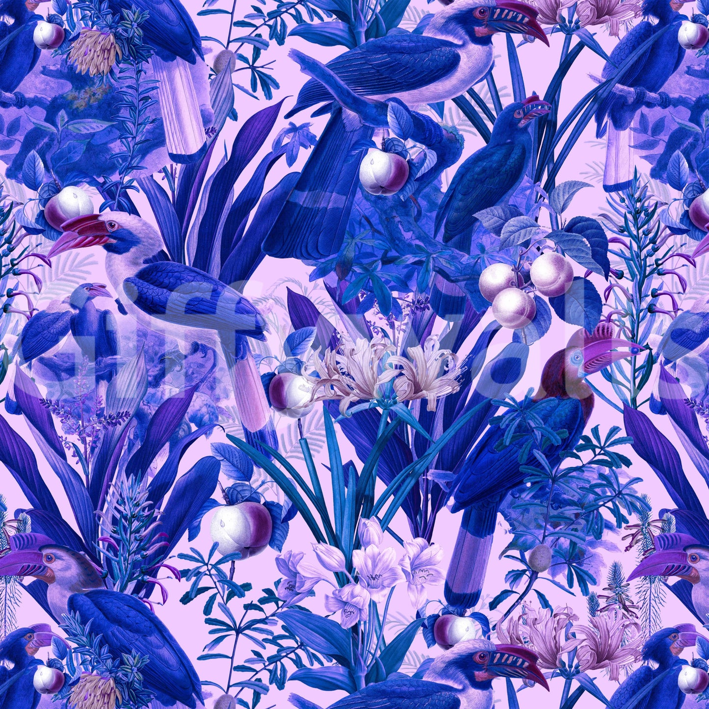 紫のジャングルの壁の壁画