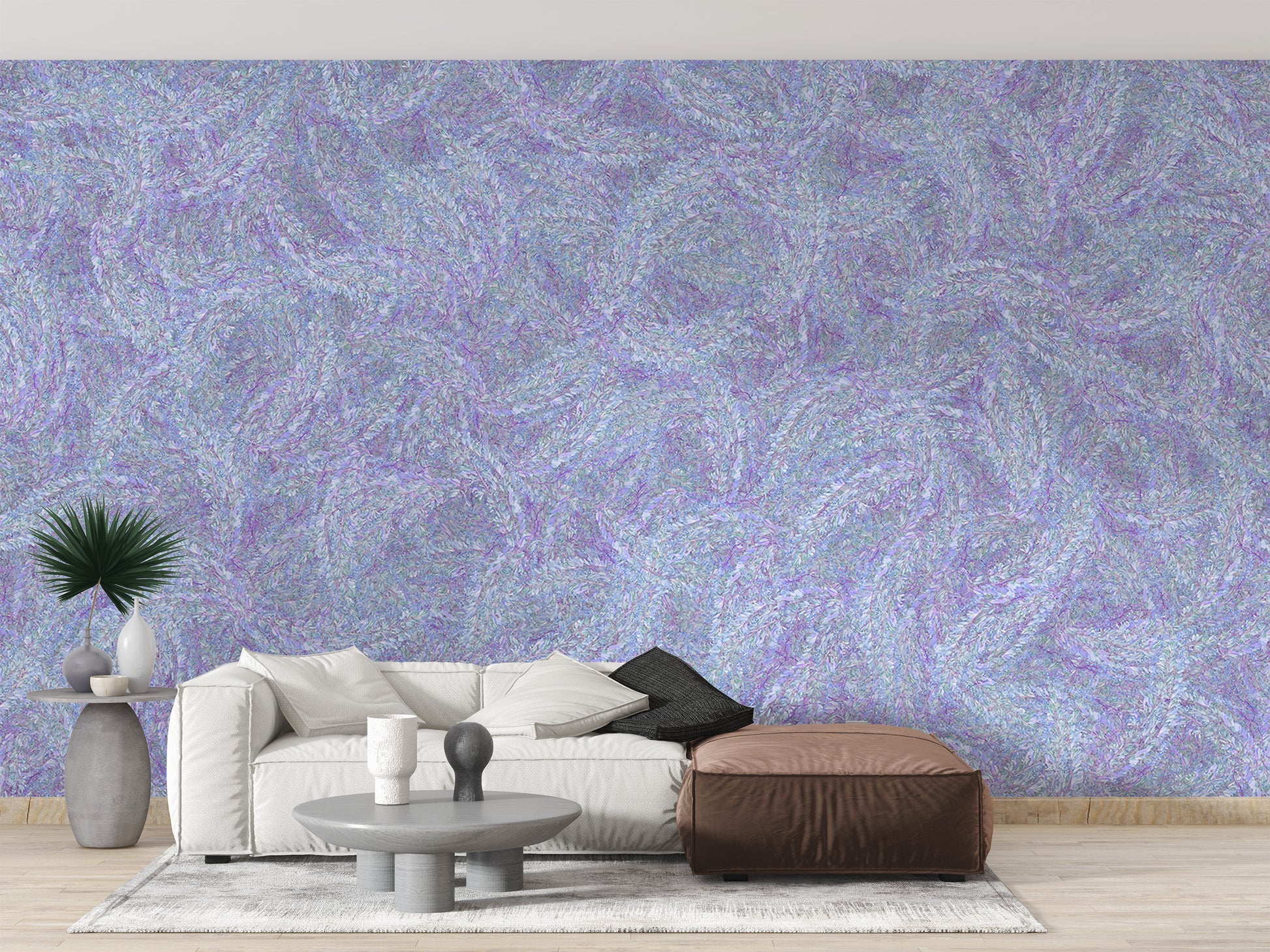 Watercolor mural with purple summer flowers for walls.
