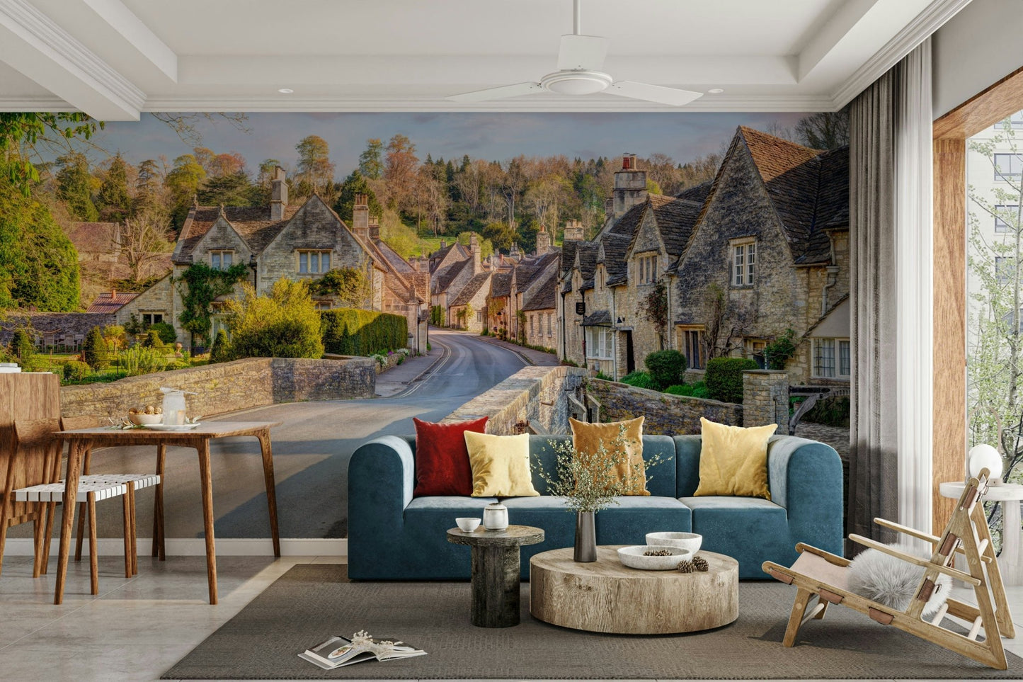 English countryside mural for living spaces

