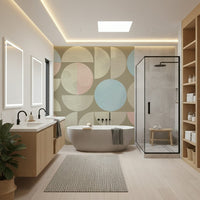 Textured Quiet Geometry circle motif, sage green background wallpaper.