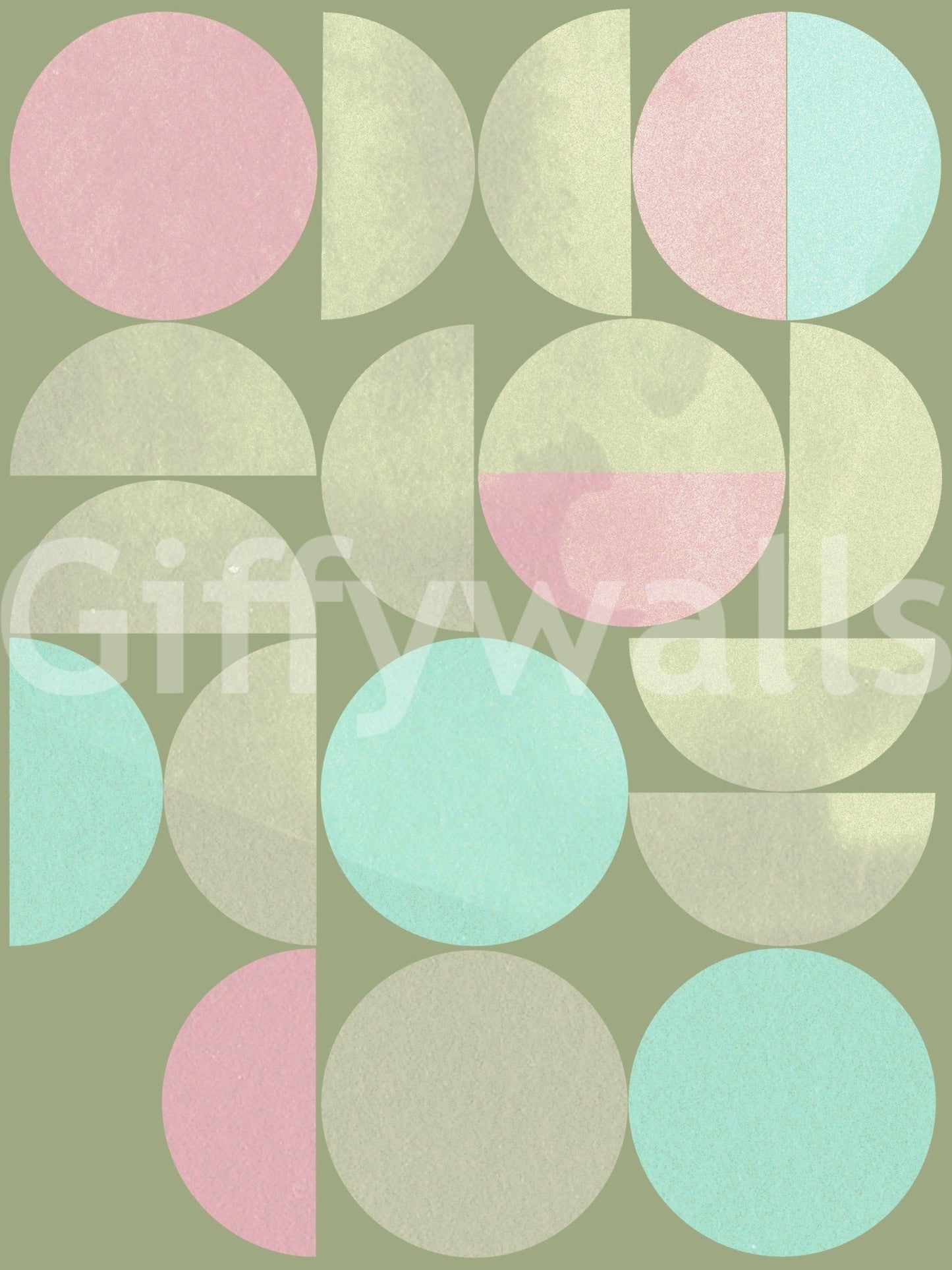 Large pastel circles anchor a Quiet Geometry wall mural.