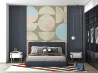 Soft hues feature on a modern geometric wall mural.
