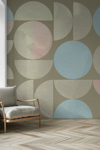 Pastel circles define this abstract geometric wall mural.