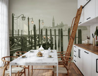 Quiet Waterside Reflection wall mural, Venice lagoon misty morning view.