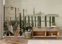 Quiet Waterside Reflection wallpaper, early light on ancient city.