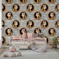 Entryway wall with coastal sea wallpaper, simple decor and blue wave design