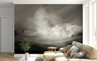 A graceful subtle cloud wall mural in soft, tranquil tones.