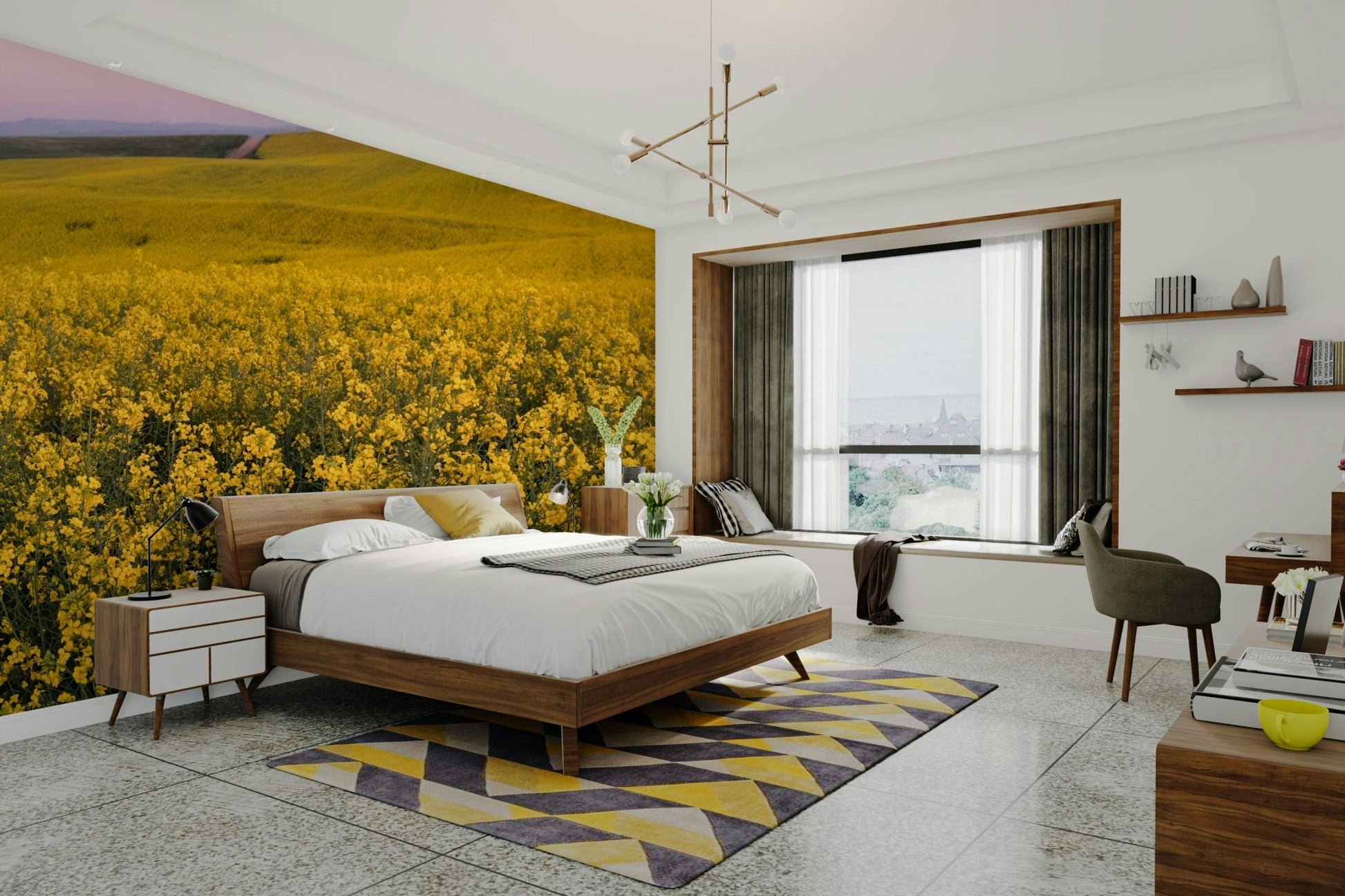 The colors are predominantly bright yellows and greens.
