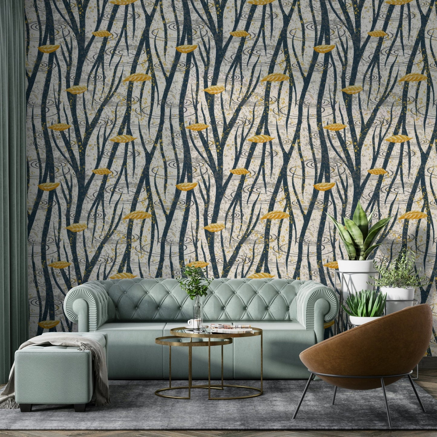 The colors are muted and cool, resembling light reflecting on a wet surface.

