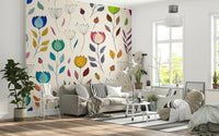 Hand-drawn flowers mural Rainbow Bloom Dance print.