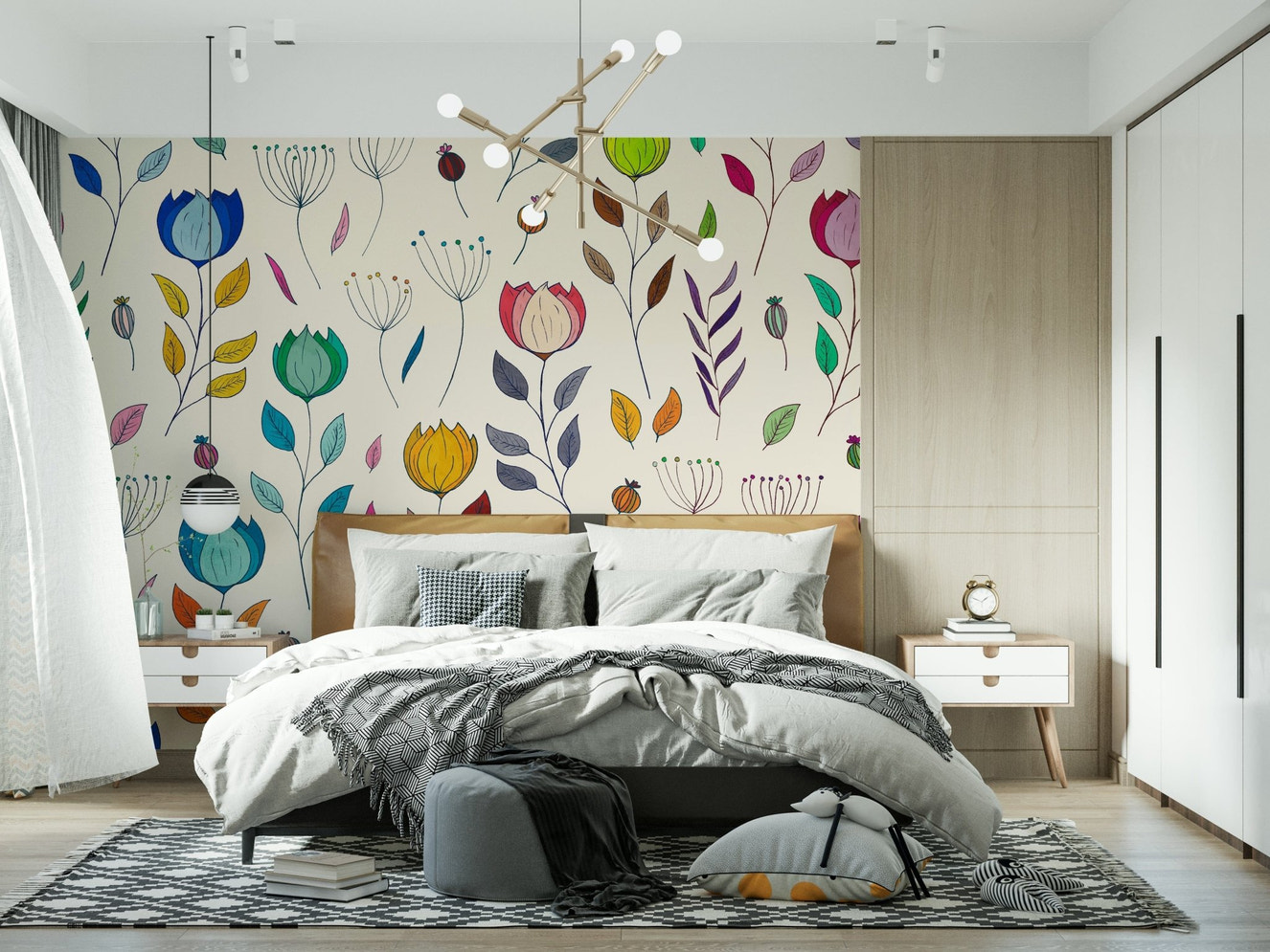 Rainbow Bloom Dance wallpaper mural vibrant floral pattern.