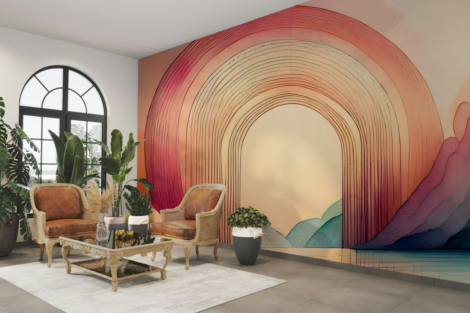 Playful and joyful Rainbow Dream Arches 2 wall mural for any room.


