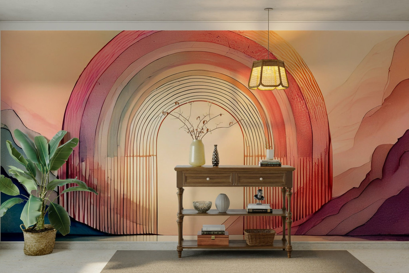 Rainbow Dream Arches Wall Mural featuring vibrant rainbow arches.

