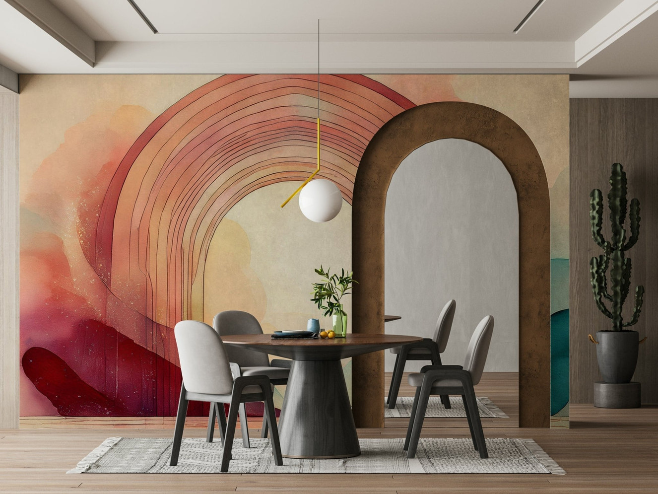Rainbow Dream Portal Wall Mural with a radiant rainbow arch.

