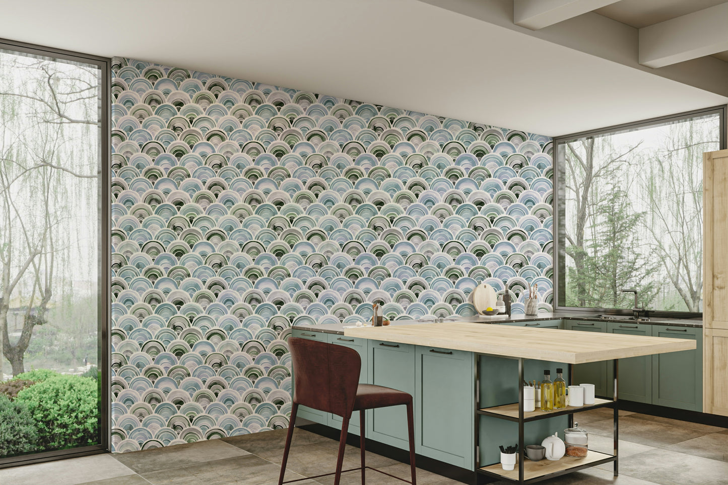 Rainbow fish scale wallpaper in scallop style

