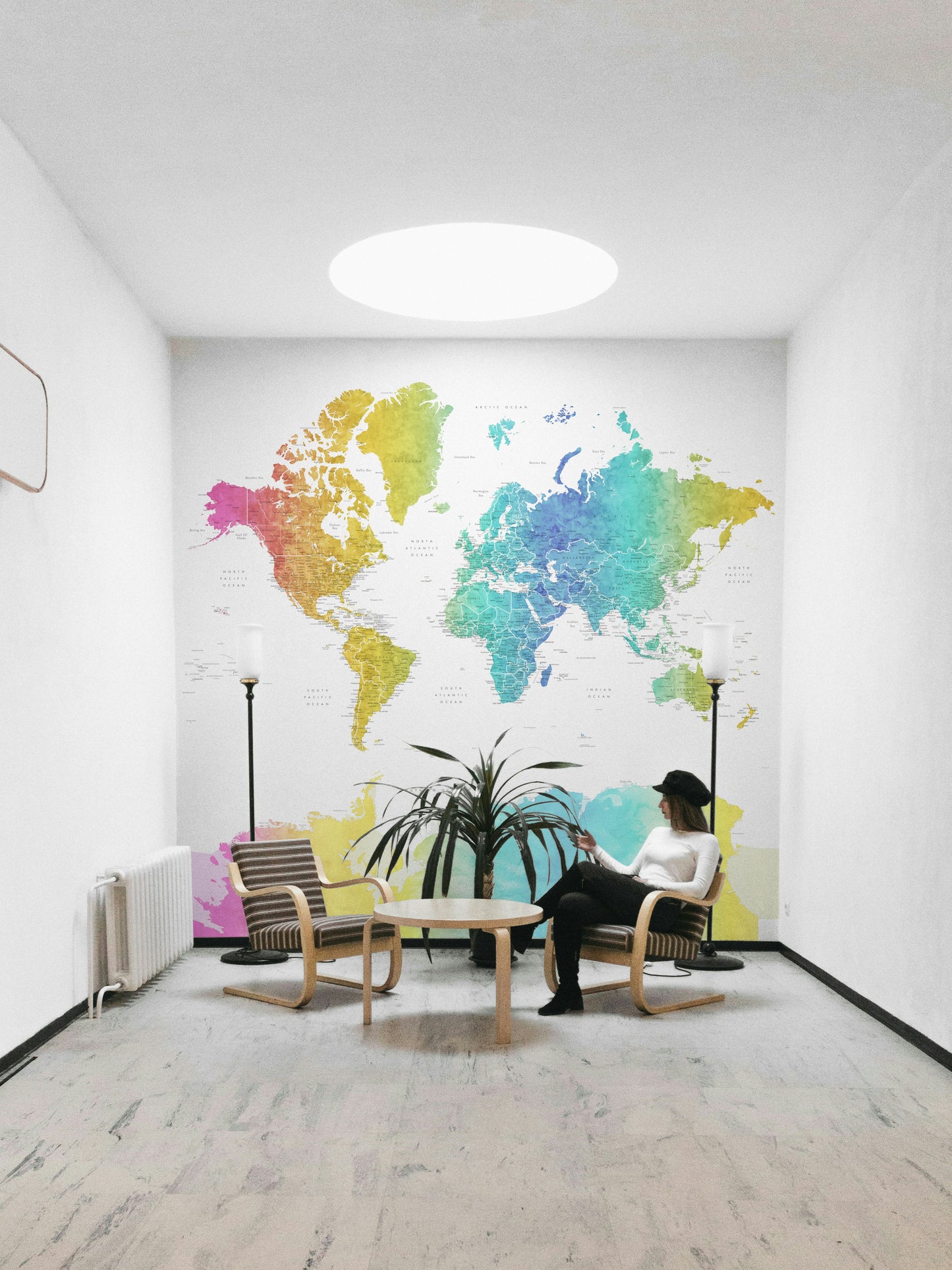 Rainbow World Map Wallpaper