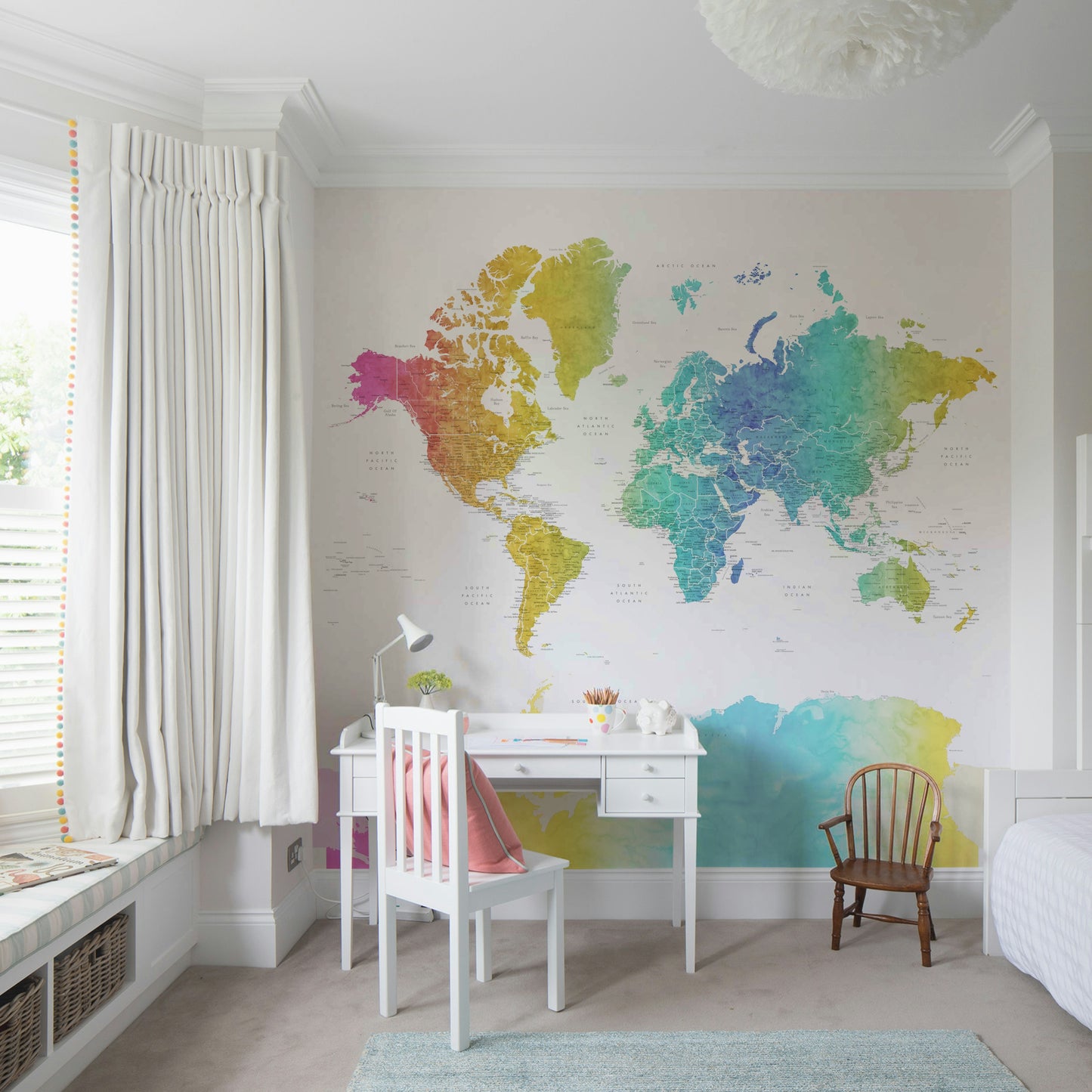 Rainbow World Map Wallpaper