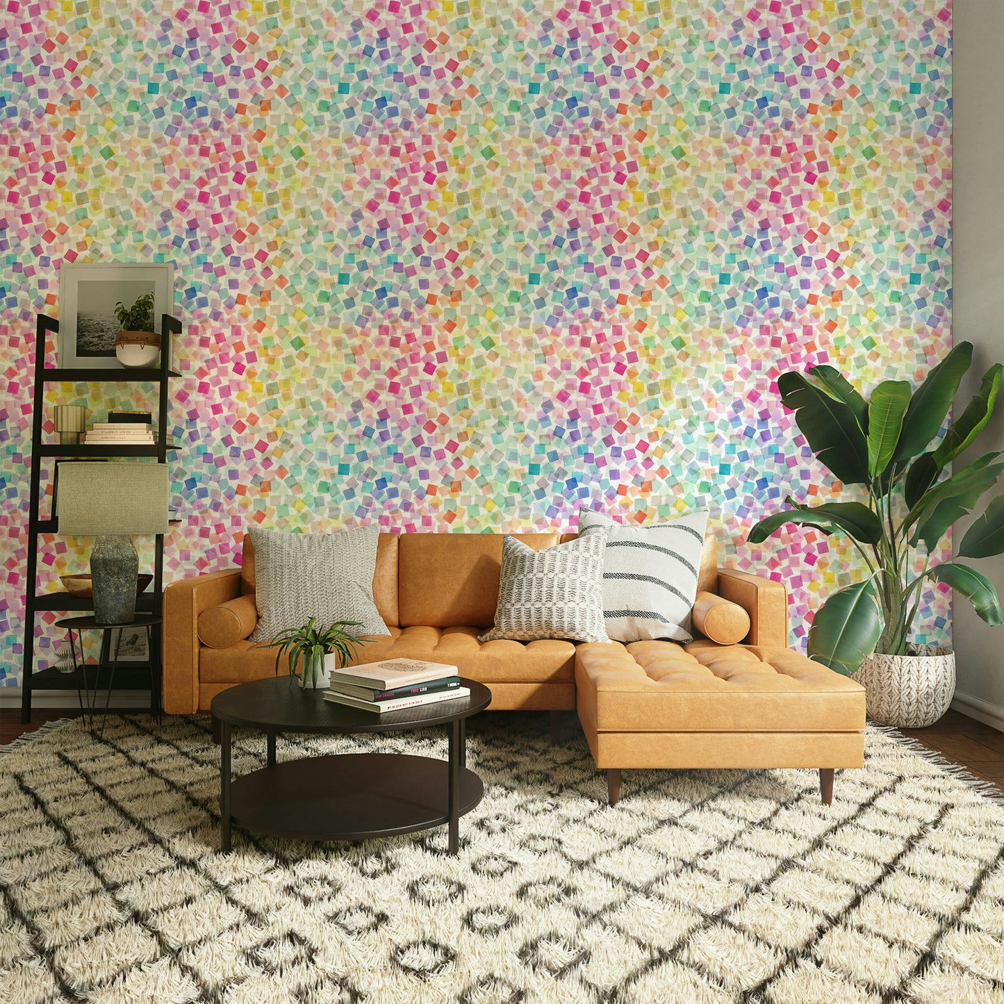 Cheerful confetti plaid wall mural with party vibe

