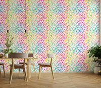 Abstract rainbow plaid wallpaper with confetti dots


