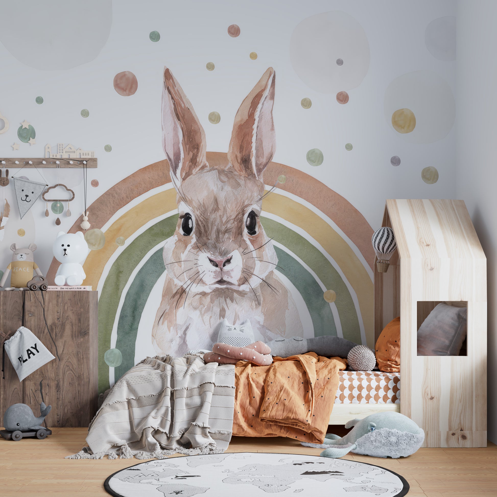 Rainbow Rabbit Nursery Wall Mural - Giffywalls
