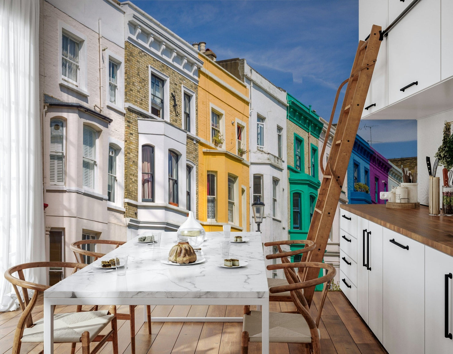 Architectural facade Rainbow Row Houses wall art print.