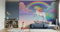 Rainbow Majesty unicorn wall covering, bright fantasy decor.