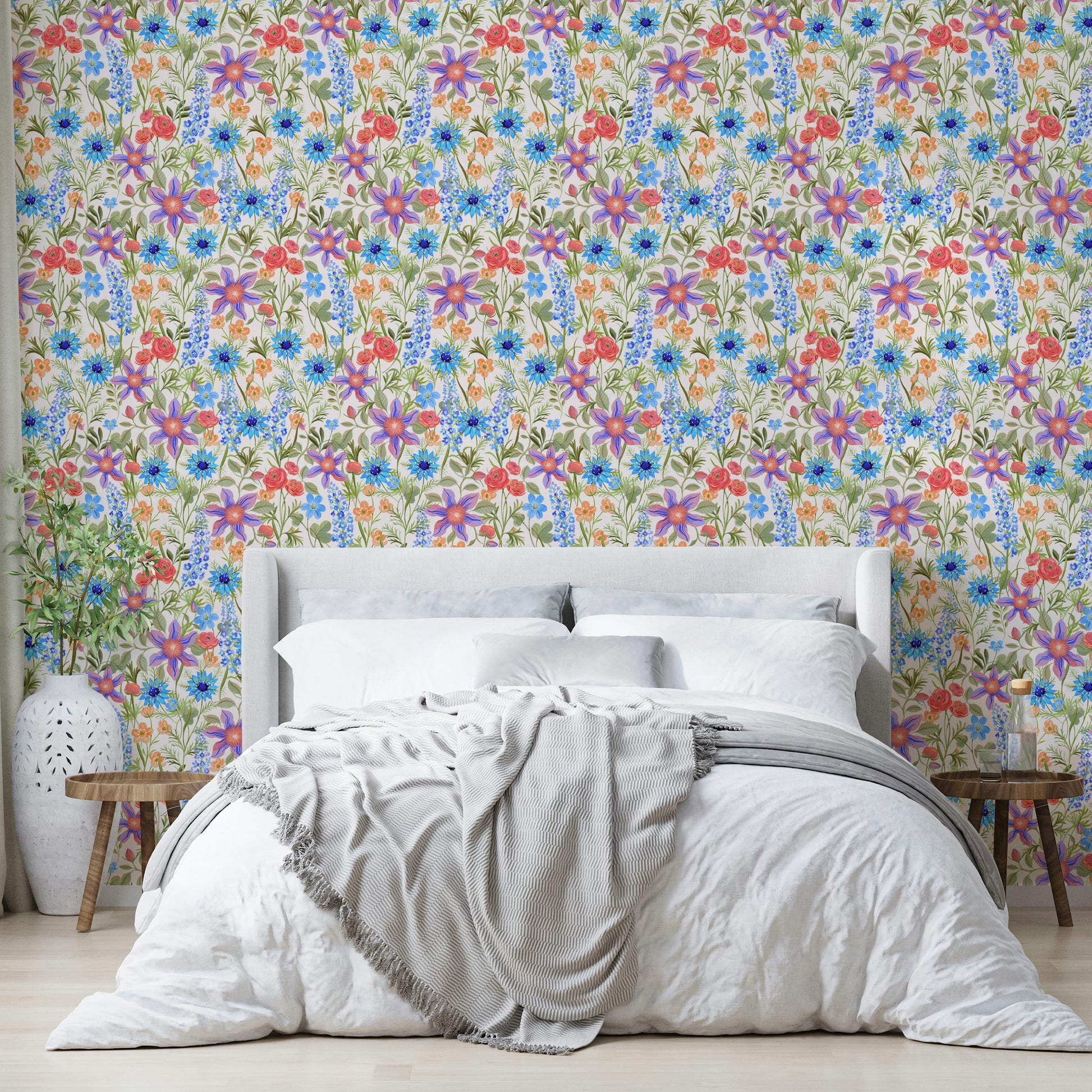 Ranunculaceae print wallpaper with vintage flair

