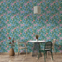 Retro floral wall design with ranunculus blooms

