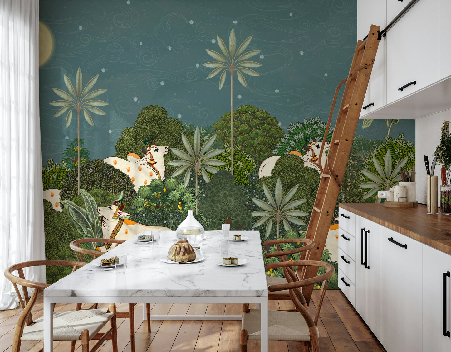 Ratri Pichwai wall mural with heritage-inspired floral elements