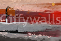 Muted sunrise abstract art for a calm and modern master suite.