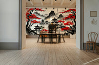 The pagoda and blossoms are a central focus of the image.

