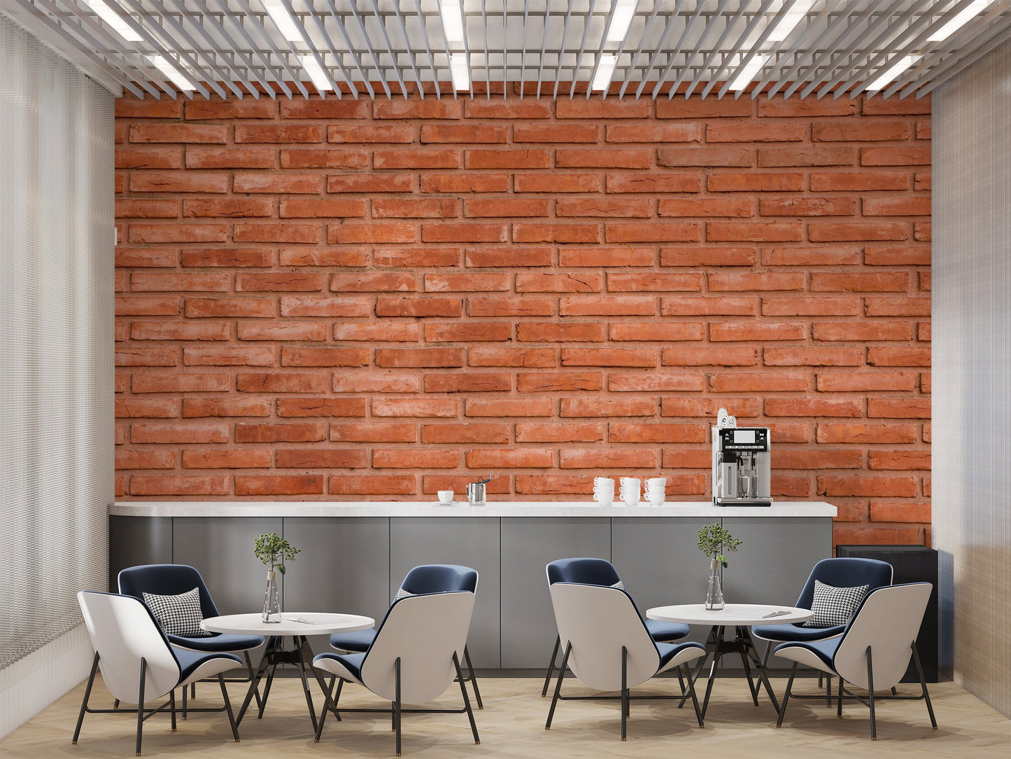 Realistic Red Bricks Wallpaper Mural in an industrial style waiting room.