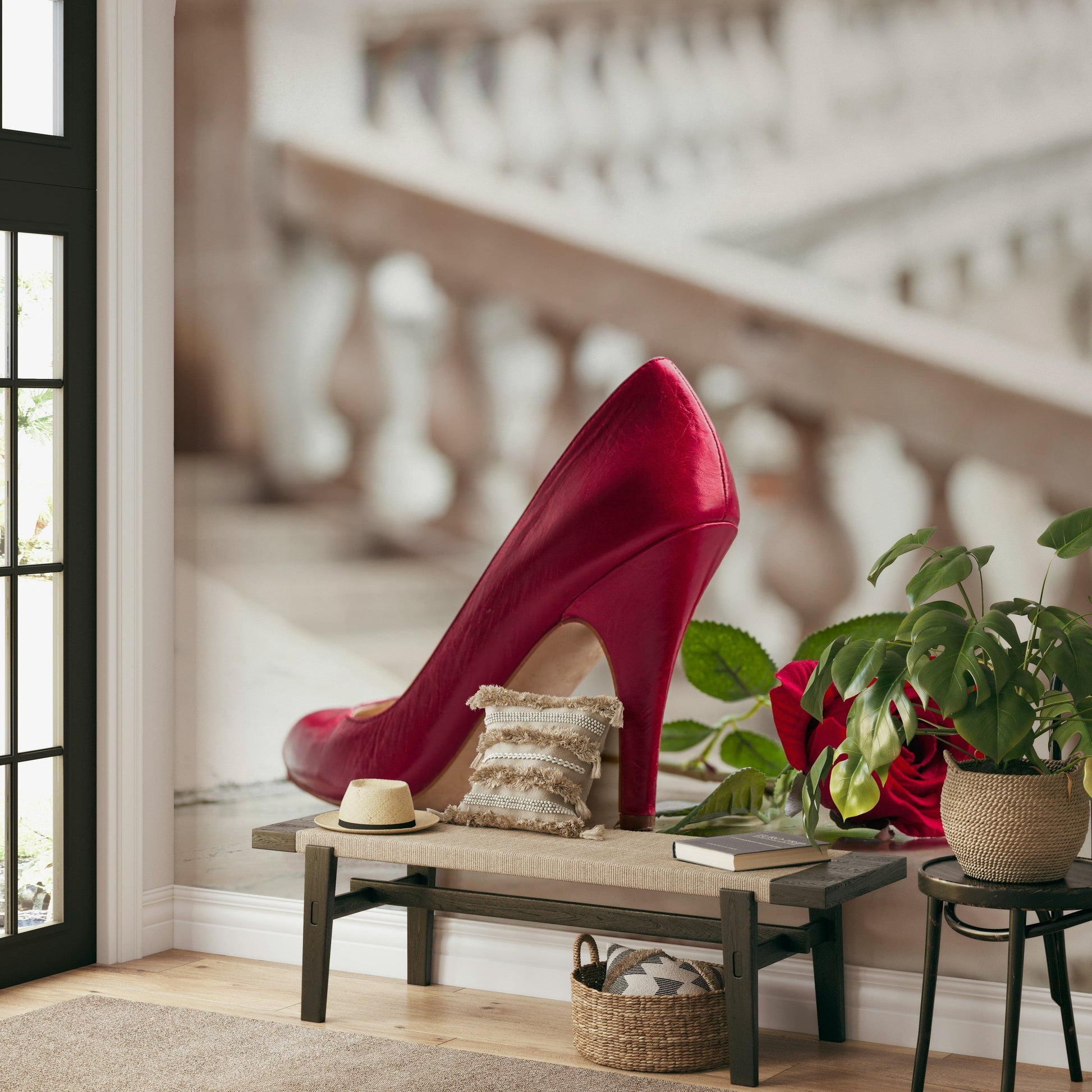 Captivating High Heels and Rose wall mural, fashionable art.