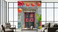 Lantern Entrance oriental doorway scenery wallpaper mural.