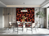 Red Autumn Maple Leaves on Black Wallpaper – Striking wallpaper featuring vibrant red maple leaves against a deep black background.