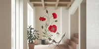 Vivid Lonely Red Poppy botanical art, premium quality wall mural.