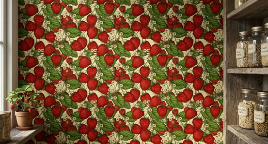 Red Strawberry Forest Wallpaper for pantry