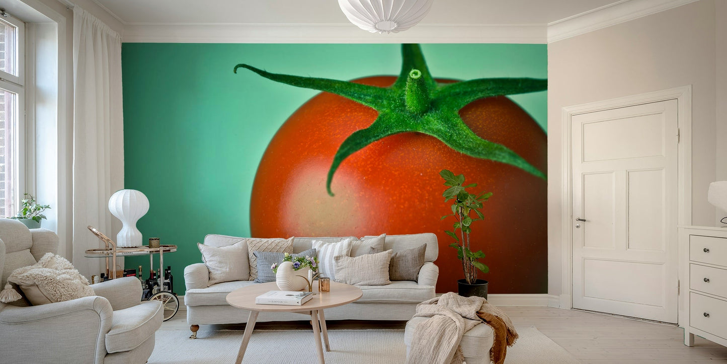 Farm-inspired red tomato wall mural for dining rooms

