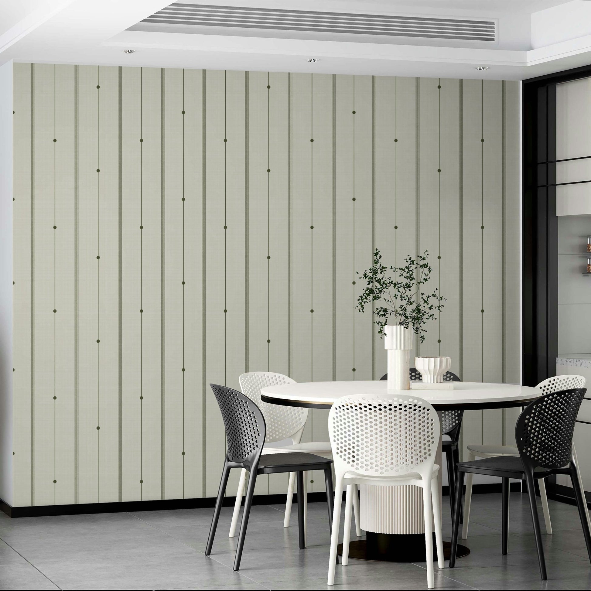Elegant, refined striped wallpaper in buttercream and olive

