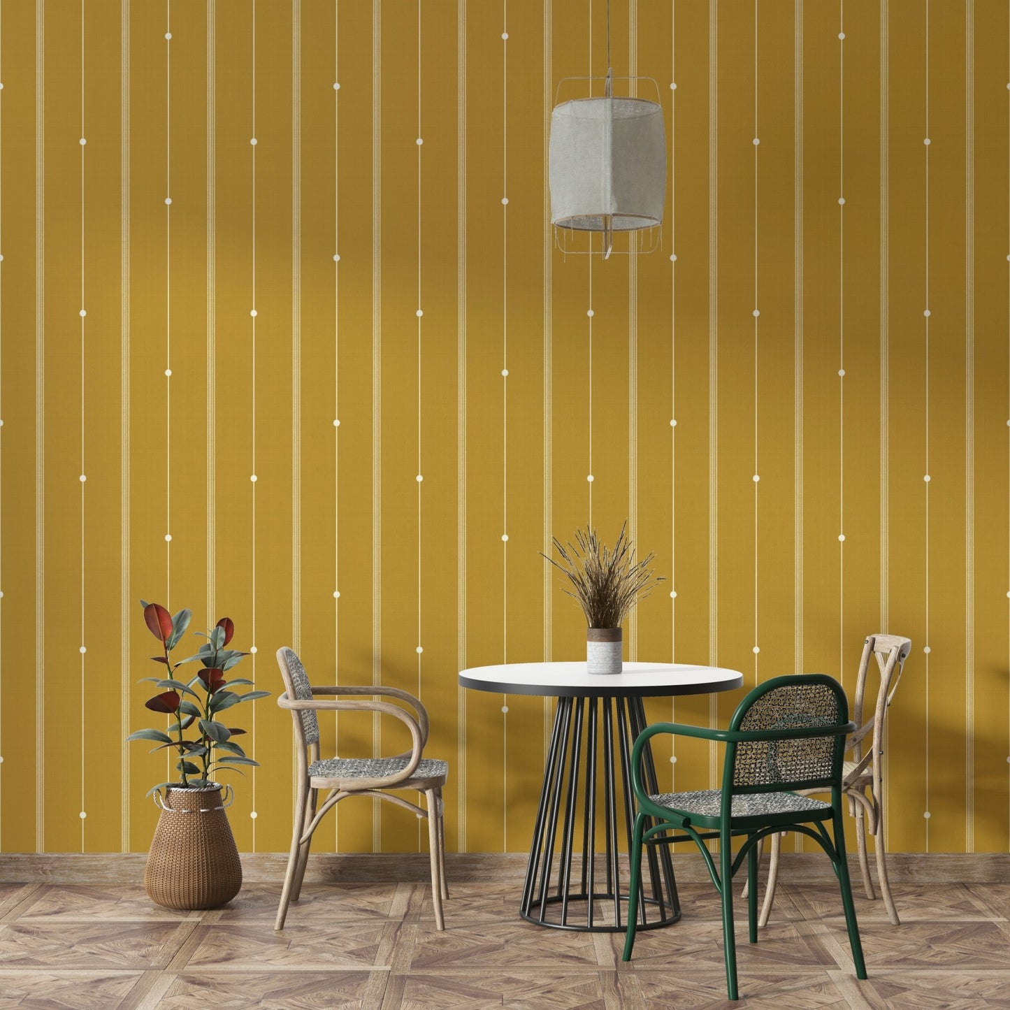 Refined mustard wallpaper with clean, modern striped design

